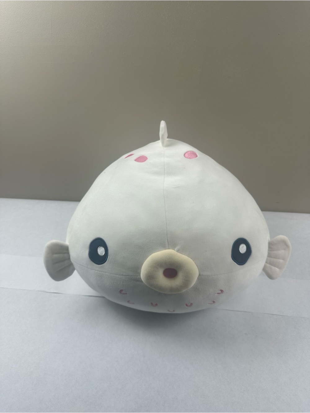 Takashoji White and Pink Puffer Fish Jumbo 21”x15” Plush